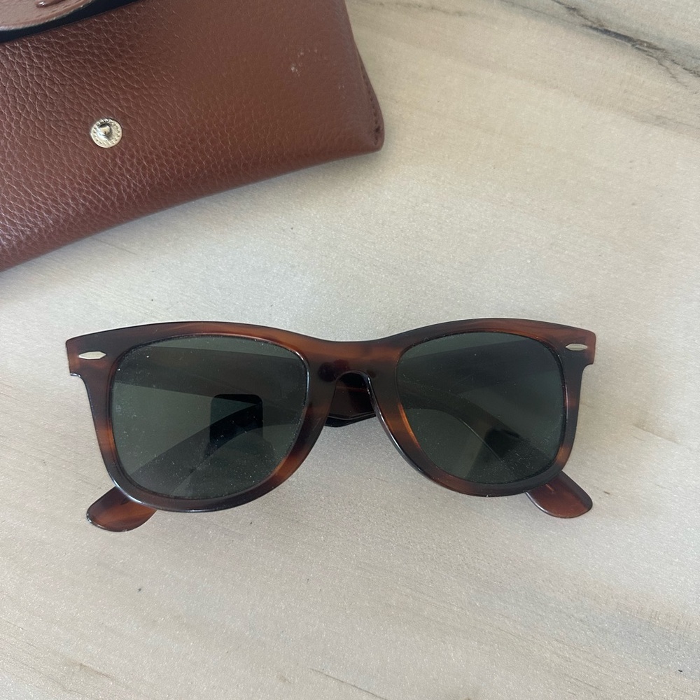 Vintage B&L Ray-Ban Tortoiseshell Frame Sunglasses with Dark Green Lenses